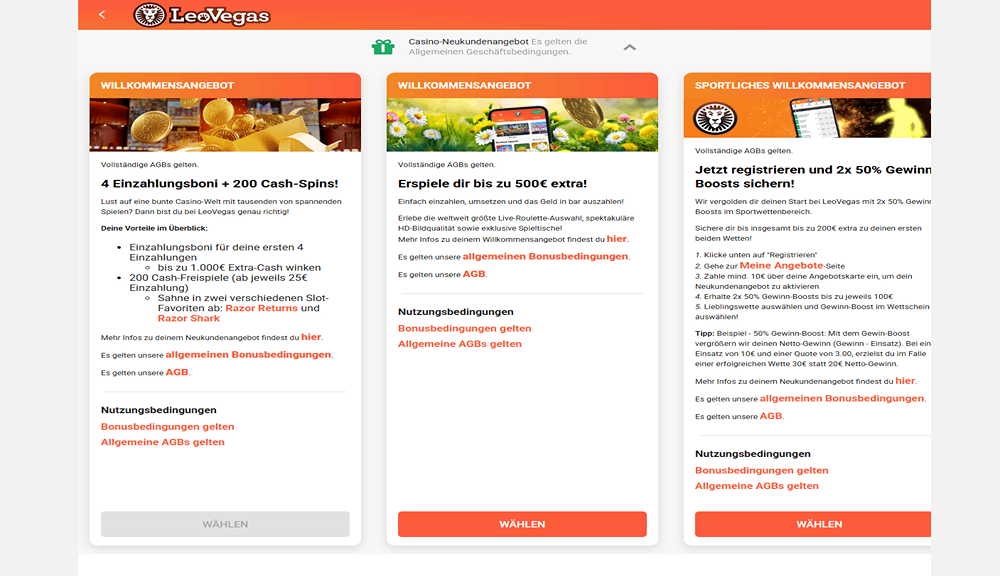 بونوس های سایت LeoVegas